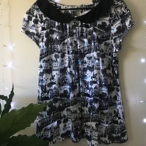 European Architecture Top with Light Blue Cat